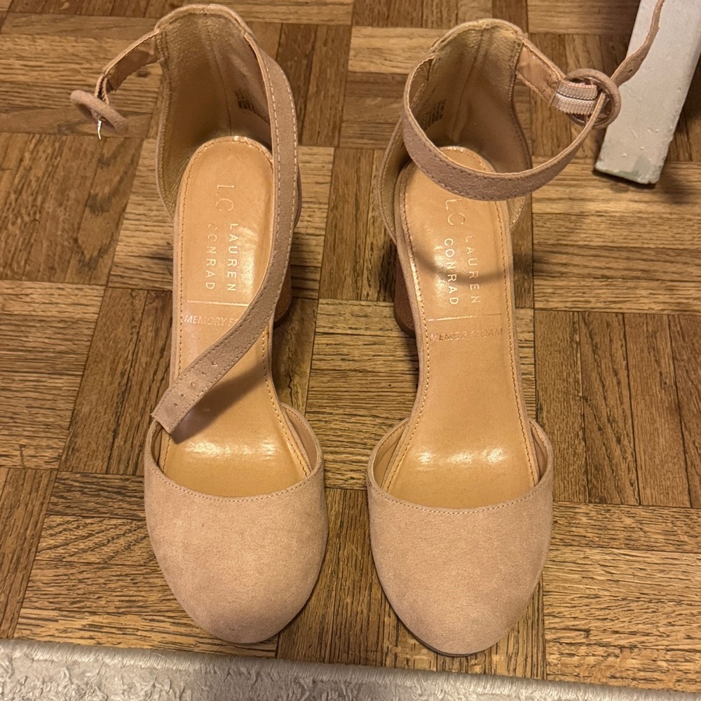 LC Lauren Conrad Women's Nude Ankle Strap Heels